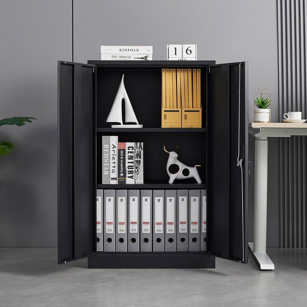 Tatahance Black Locking Metal File Cabinet with 2 Layers Adjustable Shelves W124747827-Z