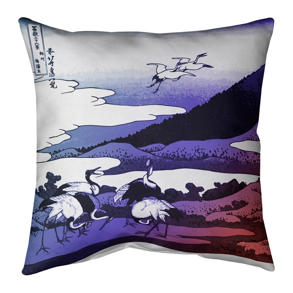 Porch   Den Katsushika Hokusai 'Japanese Cranes' Throw Pillow