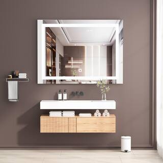 Stivier 36 in. W x 28 in. H Small Rectangular Frameless Anti-Fog Touch Sensor Wall Mount Bathroom Vanity Mirror in Silver 21S0301-36