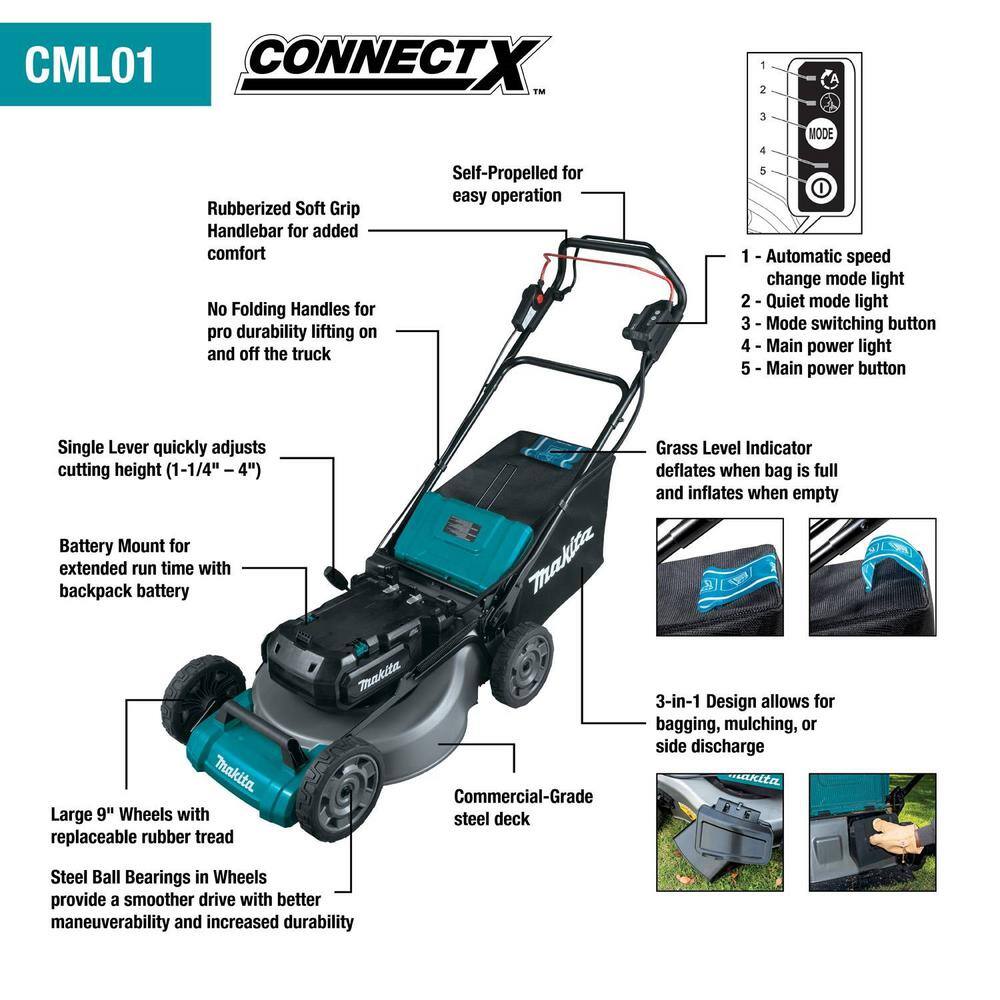 Makita 21 in. 36V ConnectX Brushless Electric Walk Behind Commercial Self-Propelled Lawn Mower (Tool Only) CML01Z