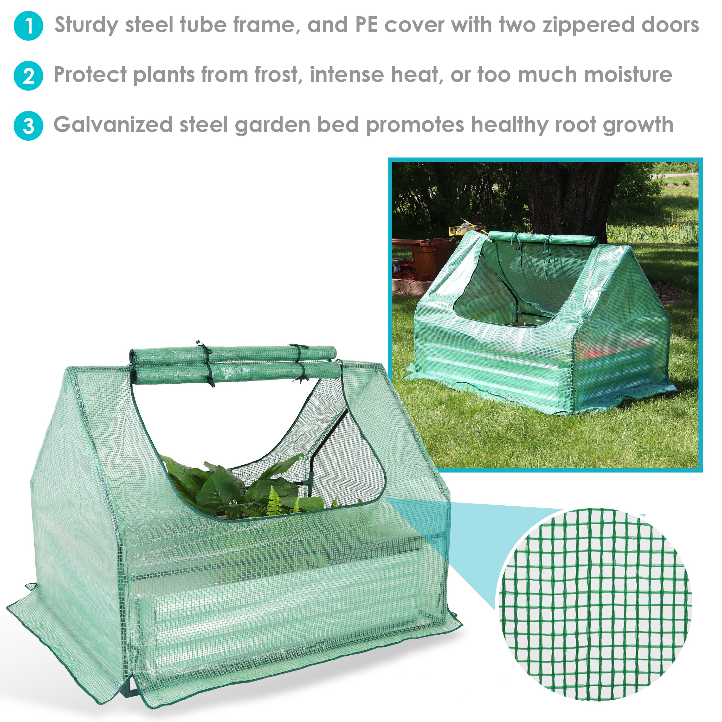 Sunnydaze Steel Raised Garden Bed with Greenhouse Cover - Green - 4' x 3'