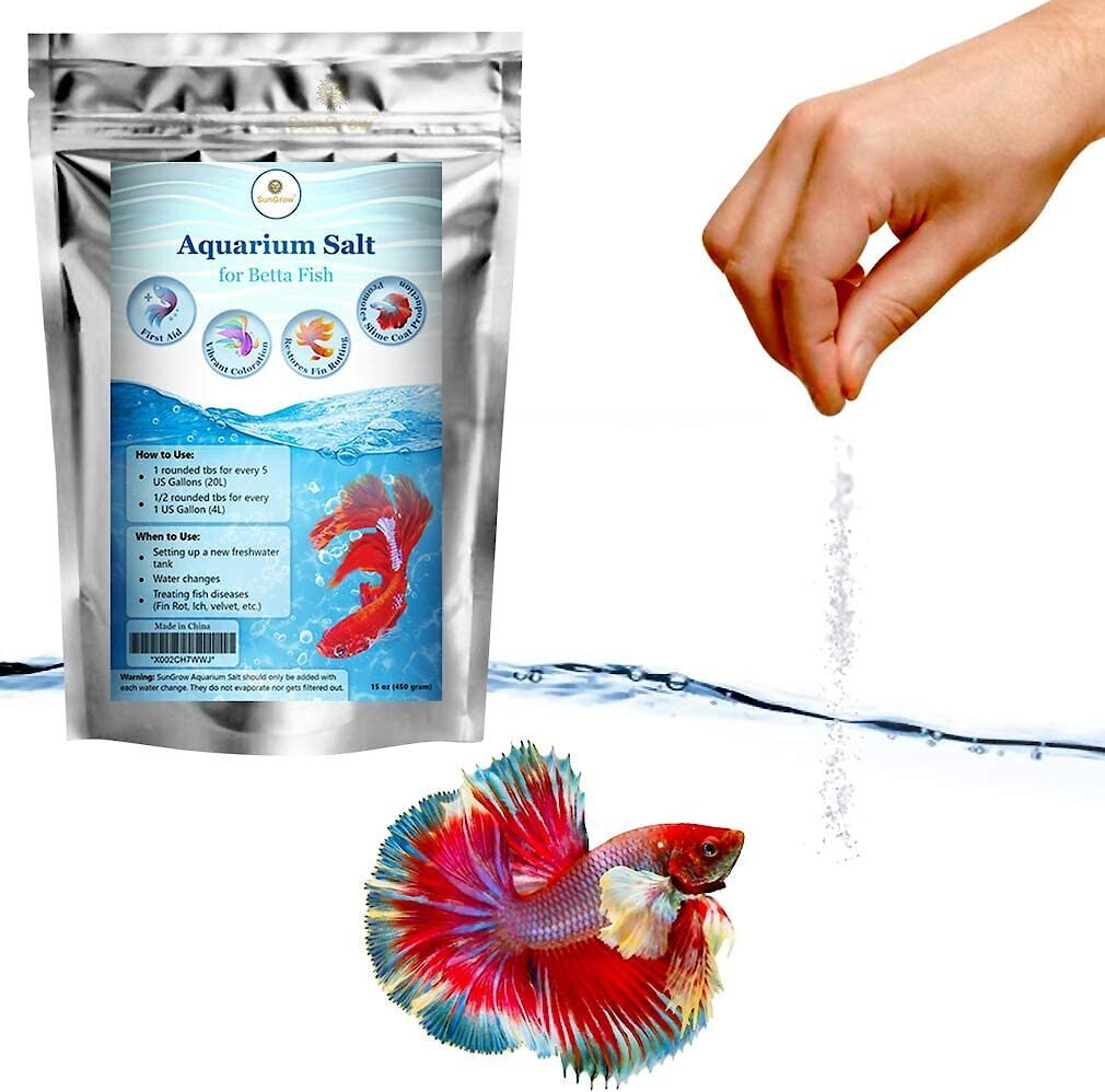 SunGrow Betta Fish Water Conditioner and Treatment Freshwater Fish Aquarium Salt， 16-oz bag