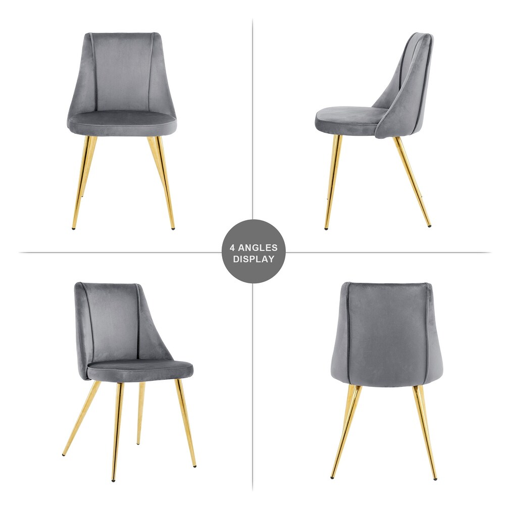 Modern Grey Velvet Dining Chairs   Fabric Accent Upholstered Chairs Side Chair with gold Legs (set of 4)