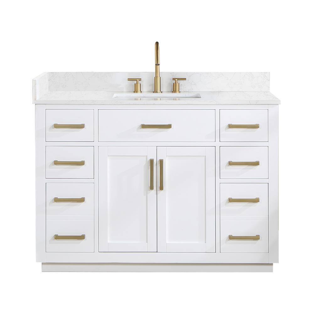 Altair Gavino 48 in. W x 22 in. D x 34 in. H Bath Vanity in White with Grain White Composite Stone Top 557048-WH-GW-NM