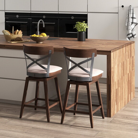 Costway Set of 2 Wooden Swivel Bar Stools with Cus...