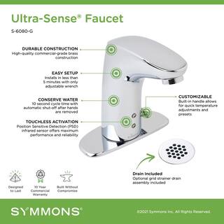 Symmons Ultra-Sense Battery Powered Single Hole Touchless Bathroom Faucet with 4 in. Deck Plate in Chrome S-6080-G