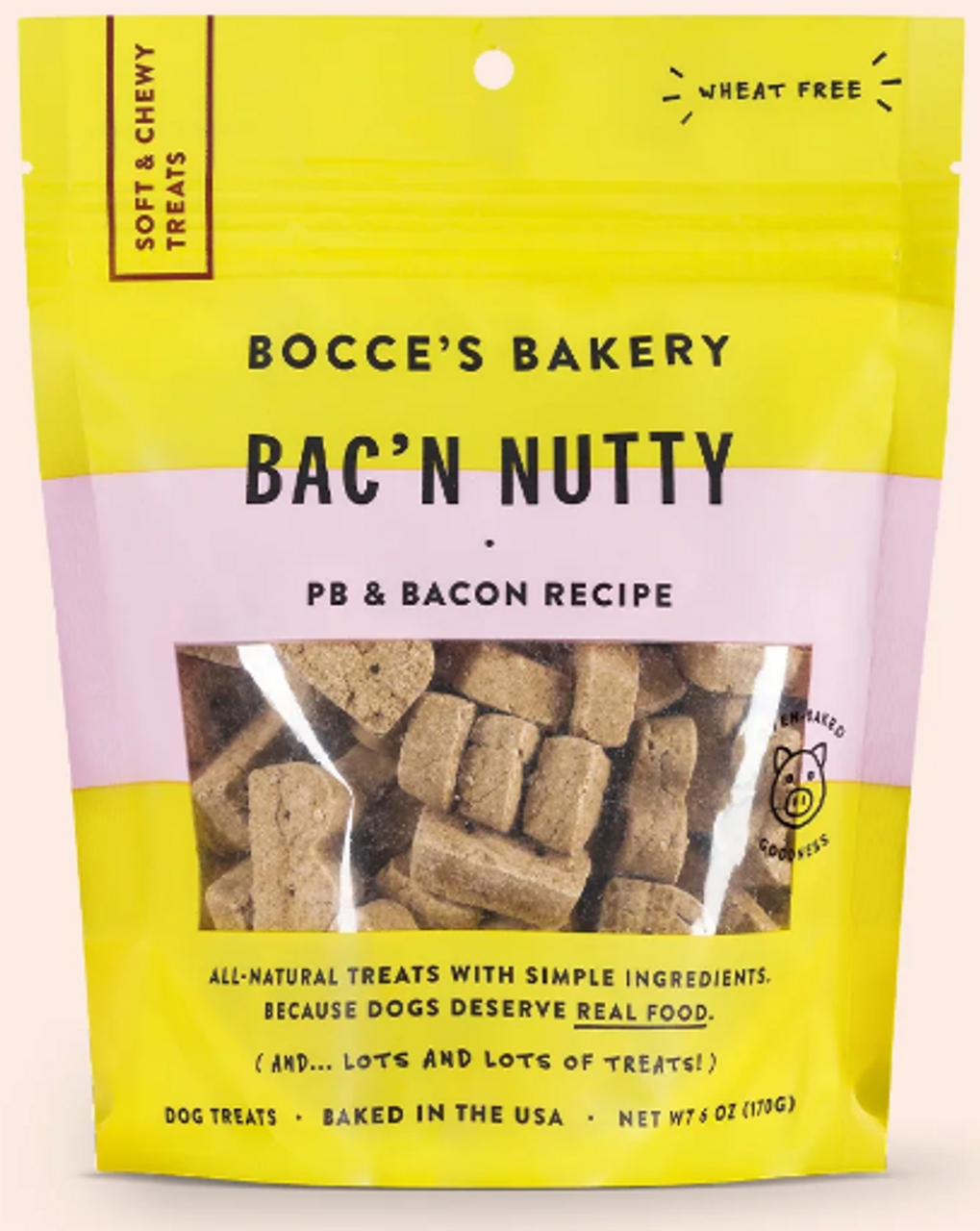 Bocce's Bakery Bac N' Nutty Soft and Chewy Dog Treats， 6 oz