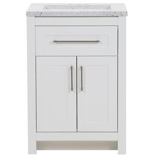 Home Decorators Collection Clady 24.5 in. W x 18.8 in. D x 35.4 in. H Freestanding Bath Vanity in White with Silver Ash Cultured Marble Top HD2024P2-WH