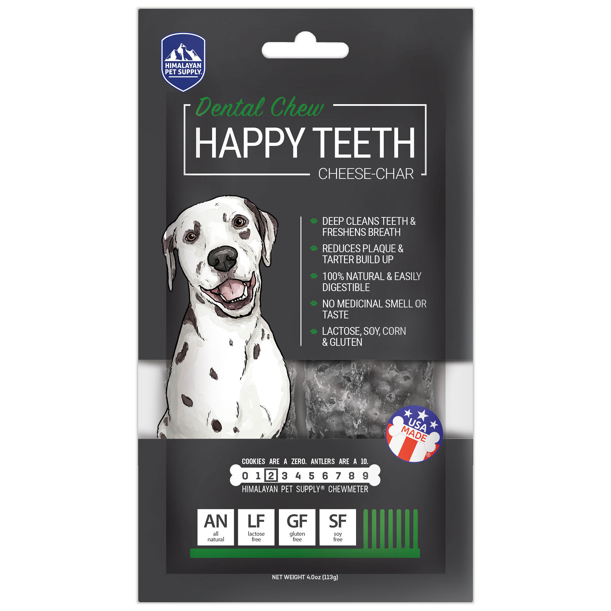 Himalayan Dog Chew Happy Teeth Cheese-Char Dental Chew， 4 oz.， Count of 1