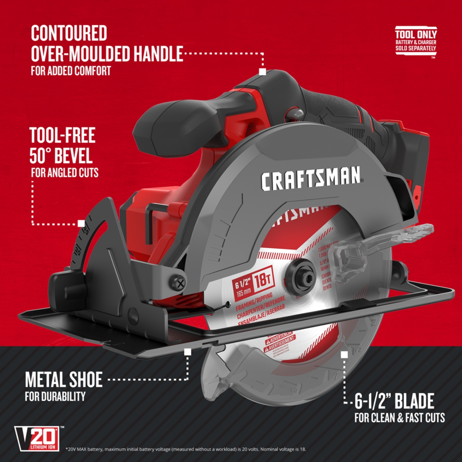 Craftsman V20 6-1/2 in. Cordless Circular Saw Tool Only