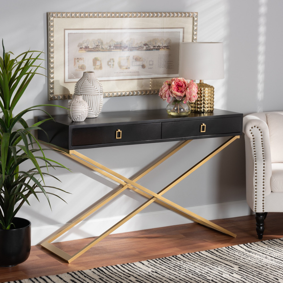 Contemporary Console Table  Criss Cross Legs  ampDrawers With Golden Pulls   Contemporary   Console Tables   by Decor Love  Houzz