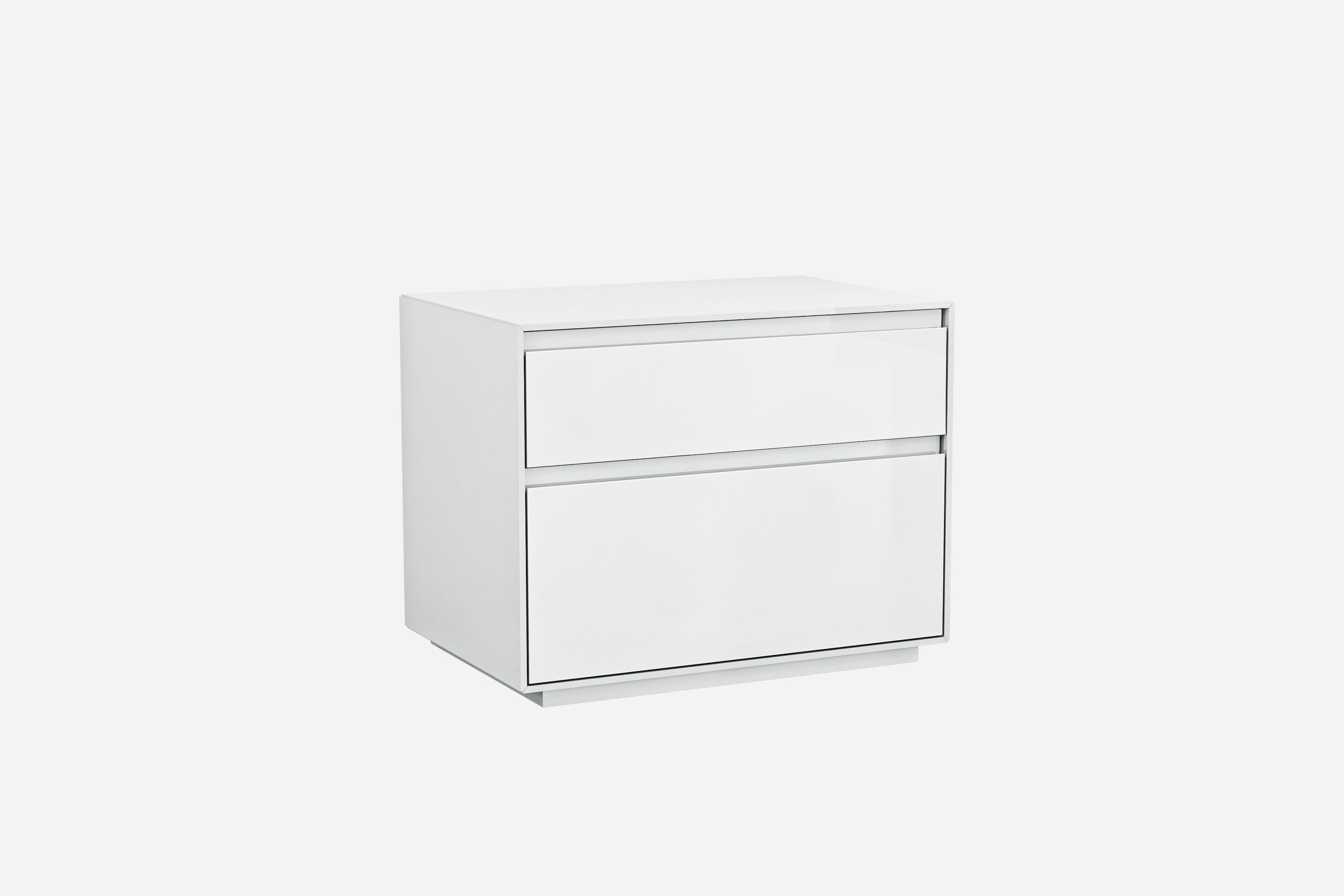 Whiteline Modern Living White Malibu Contemporary High Gloss Nightstand, Self-Close Drawers