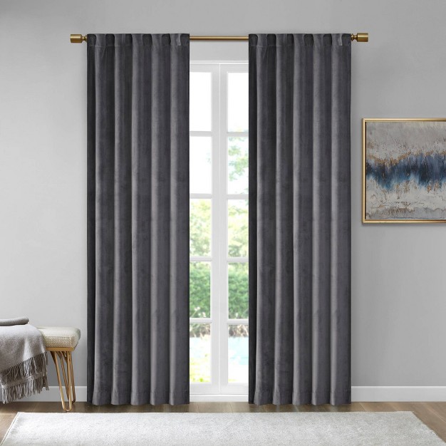 Set Of 2 Bryce Poly Velvet Room Darkening Curtain Panels