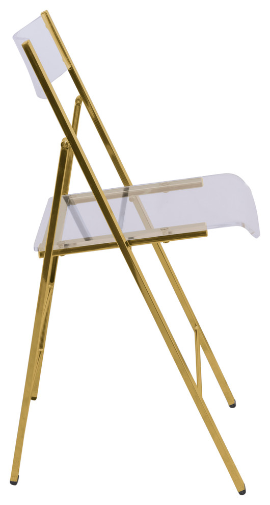 LeisureMod Menno Clear Acrylic Dining Folding Chair With Gold Base  Set of 4   Contemporary   Folding Chairs And Stools   by LeisureMod  Houzz