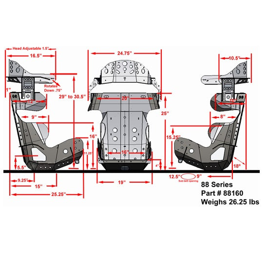 Kirkey 88185KIT 18.5 in. 88 Series Full Containment Seat with Black Cover