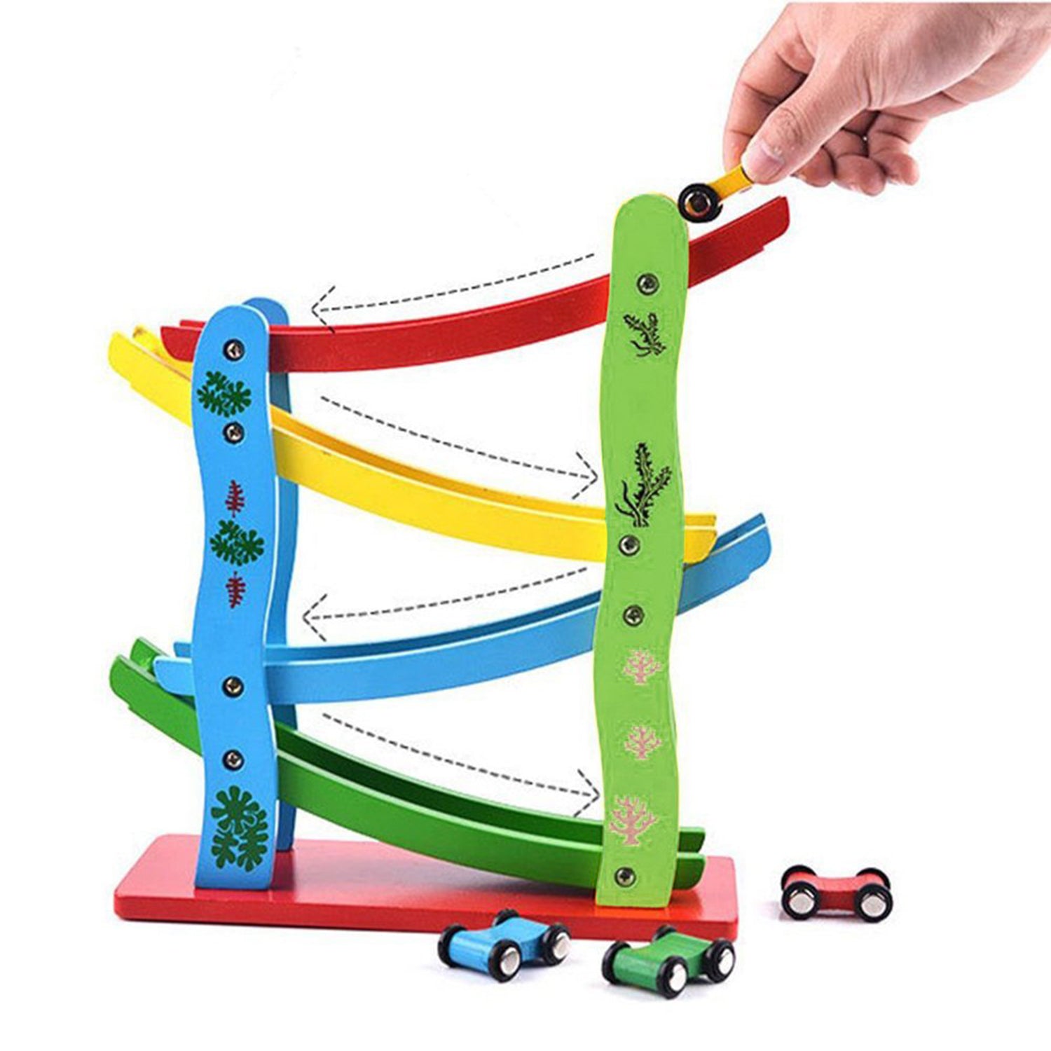 Lewo Wooden Ramp Racer Toddler Toys Race Track Car Games for Kids Boys Girls Gifts with 4 Small Racers