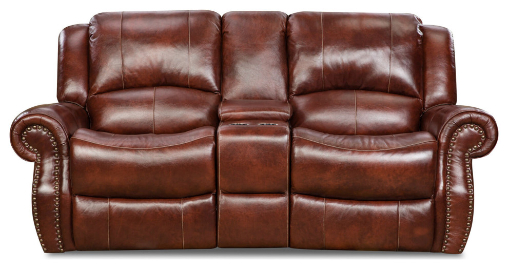 Aspen 100% Genuine Leather 2 Piece Sofa and Loveseat Set  Oxblood   Transitional   Living Room Furniture Sets   by Almo Fulfillment Services  Houzz