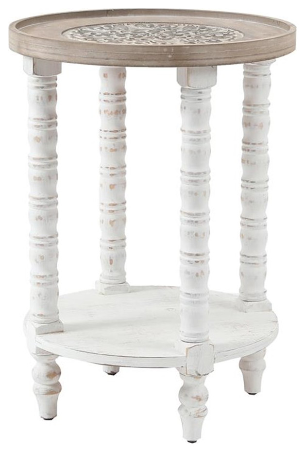 Pemberly Row Rustic Wood Round Accent Side Table with Storage in White/Natural   French Country   Side Tables And End Tables   by Homesquare  Houzz