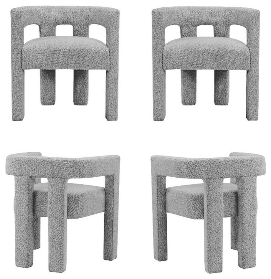 4 Piece Boulce Upholstered Dining Chairs Set in Gray   Transitional   Dining Chairs   by Homesquare  Houzz