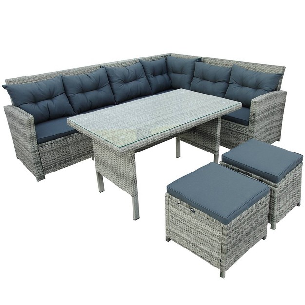 6pc Outdoor Set With Sectional amp Glass Table Gray Wellfor