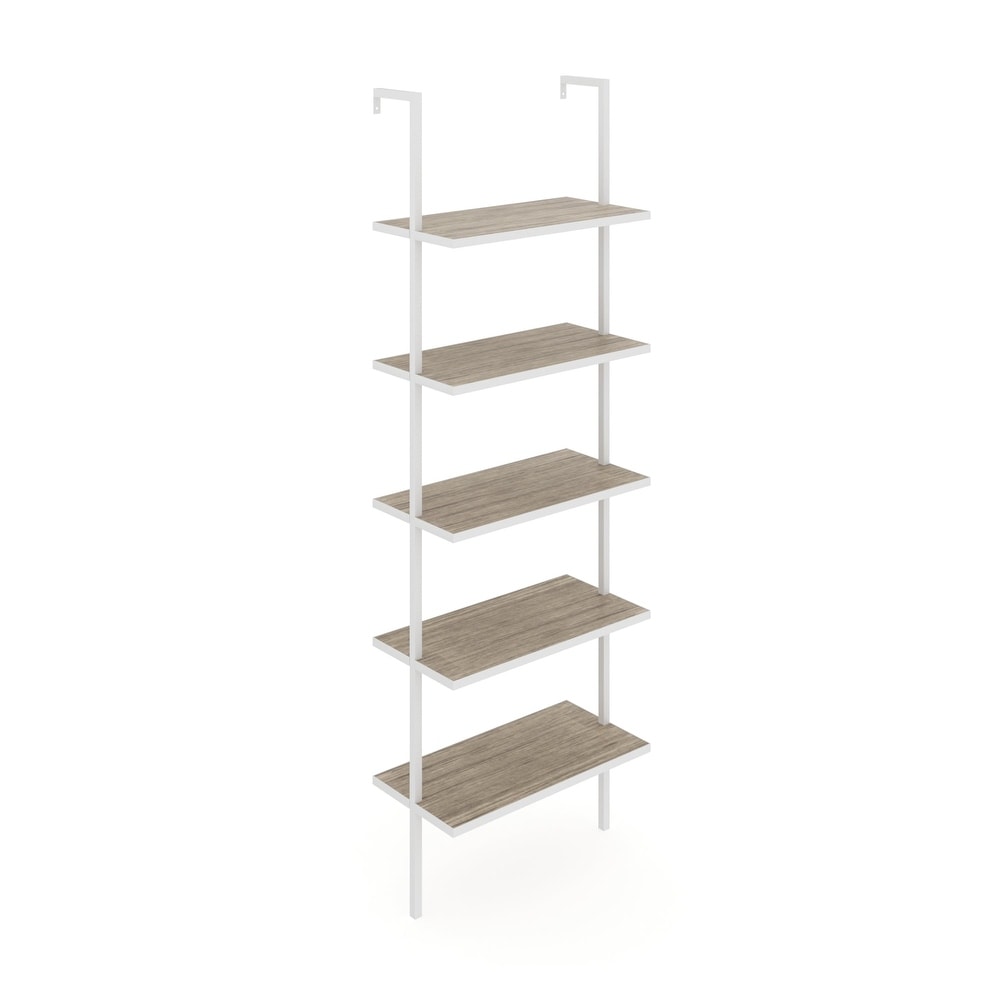 Nathan James Theo 5 Shelf Ladder Bookcase Wood with Metal Frame