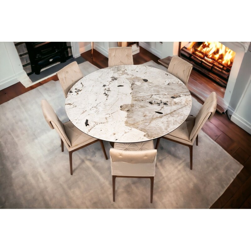 RICCARDO Dining Table with ceramic top   Nature Tundra marble/ Antique Bronze