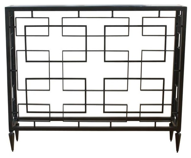 Geometric Open Black Console Table Grid Midcentury Squares Granite Slim   Midcentury   Console Tables   by My Swanky Home  Houzz