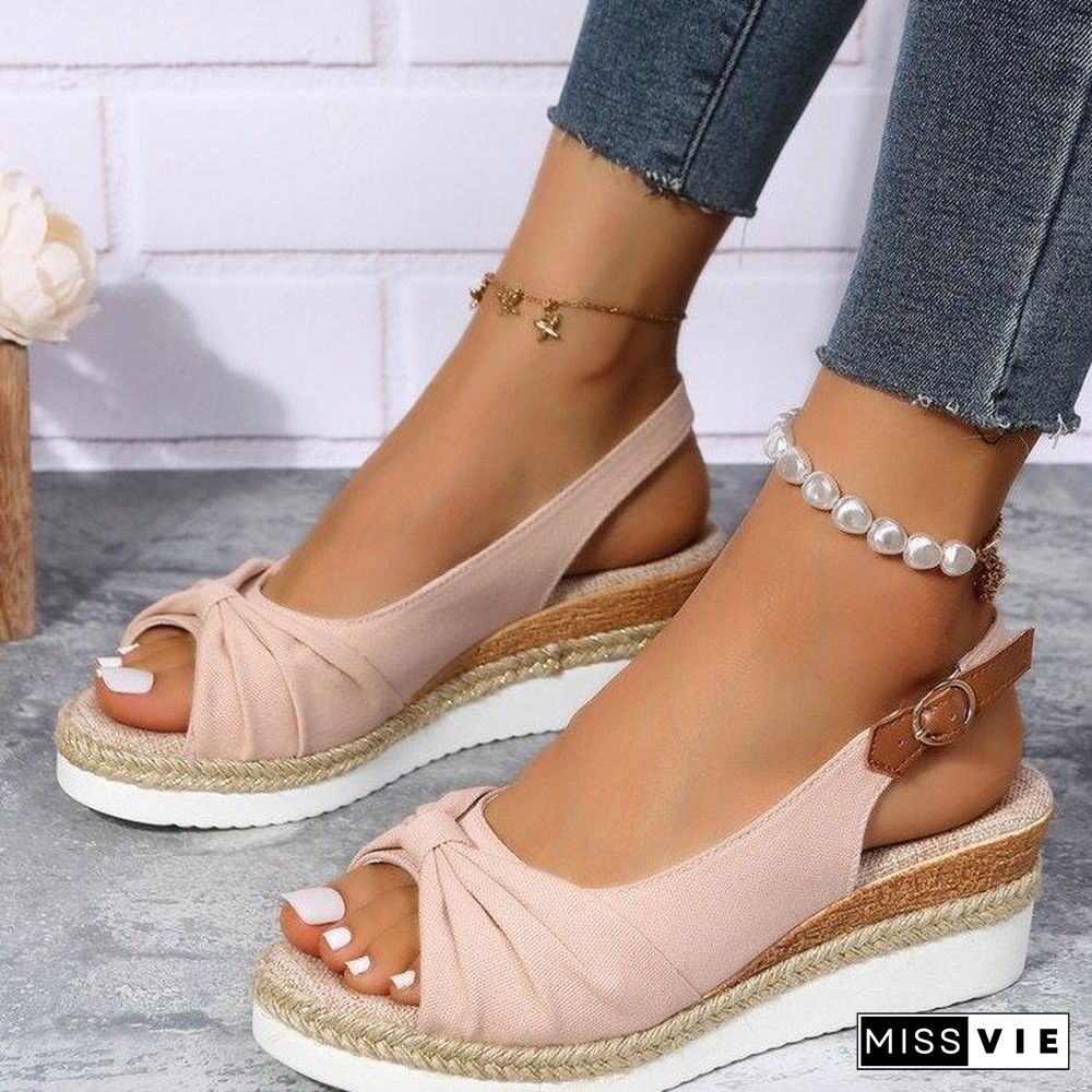 Bow Weave Fish Mouth Wedge Sandals