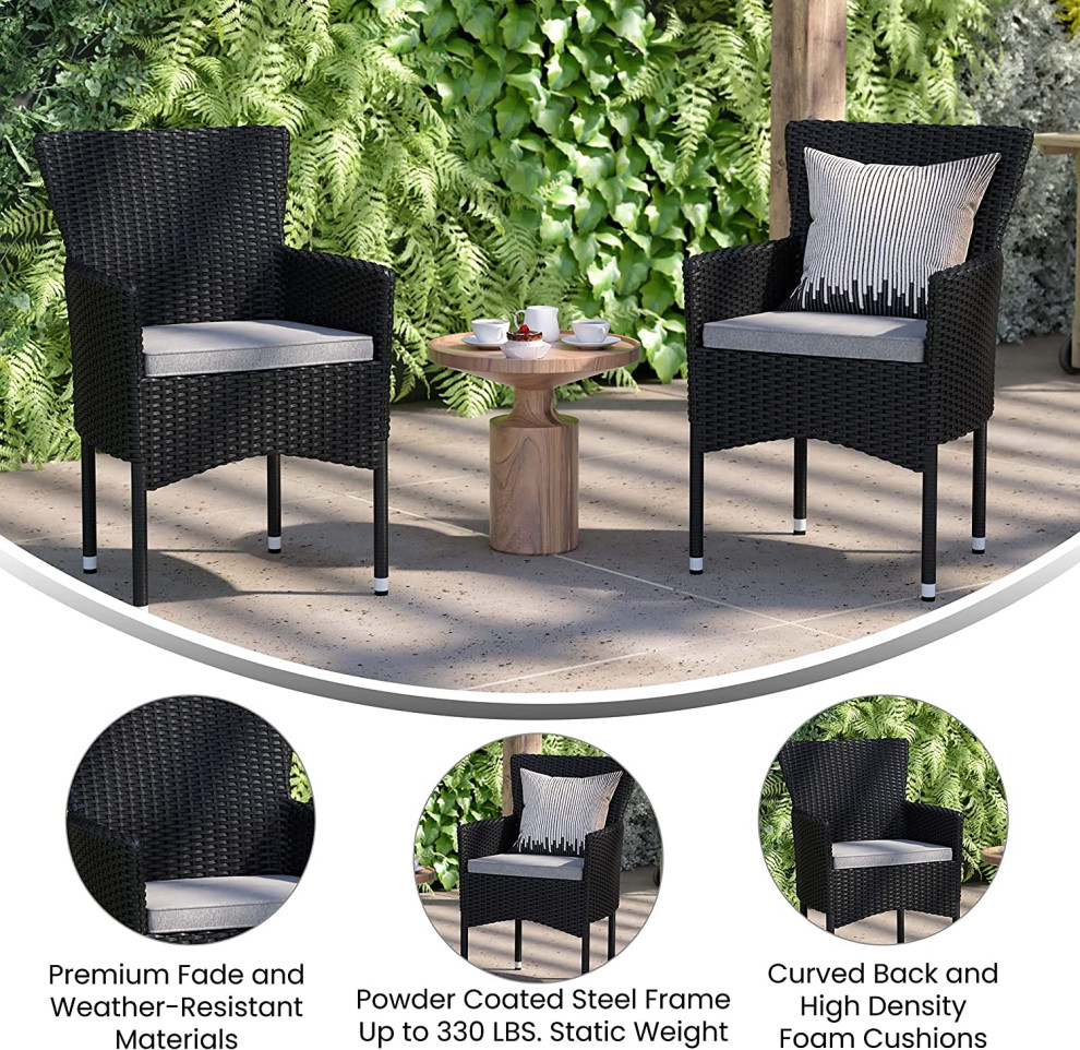 Set of 4 Patio Lounge Chair  Wicker Metal Frame and Comfortable Padded Seat   Tropical   Outdoor Dining Chairs   by Decor Love  Houzz