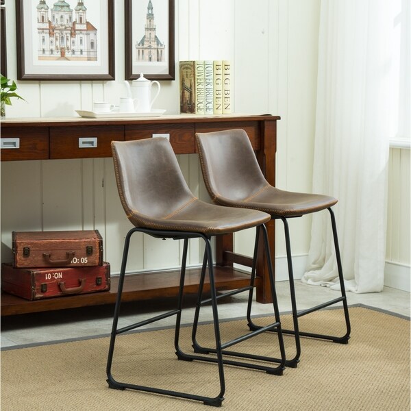 Carbon Loft Inyo Vintage PU Leather Counter-height Stools (Set of 2)