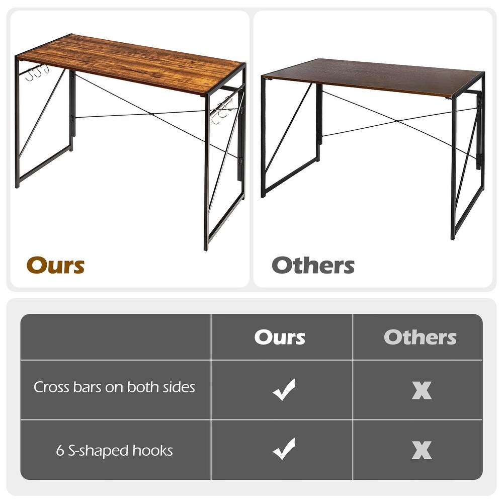 Costway Folding Computer Desk Writing Study Table w/6 Hooks Home