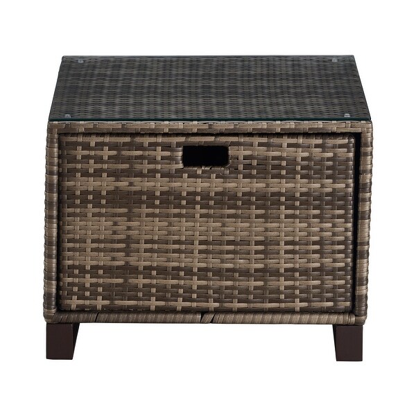 Tommy Hilfiger Oceanside Outdoor Side Table with Storage，Coastal Gray Wicker