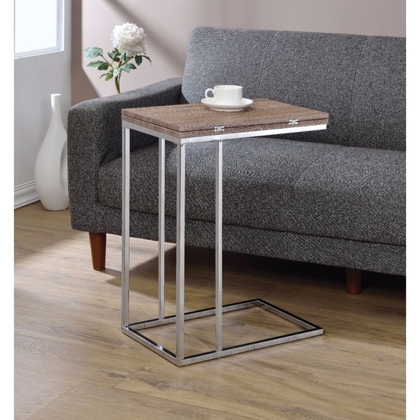 Vogue Side Table， Weathered Oak and Chrome