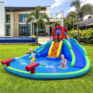 Gymax Inflatable Waterslide Wet and Dry Bounce House with Upgraded Handrail Blower Excluded GYM09328