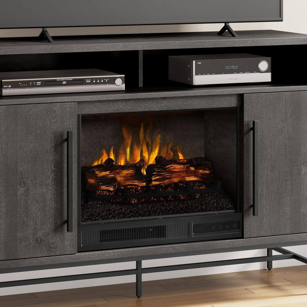 SCOTT LIVING KAPLAN 48 in. Freestanding Media Console Wooden Electric Fireplace in Gray Fawn Aged Oak HDSLFP48L-1A