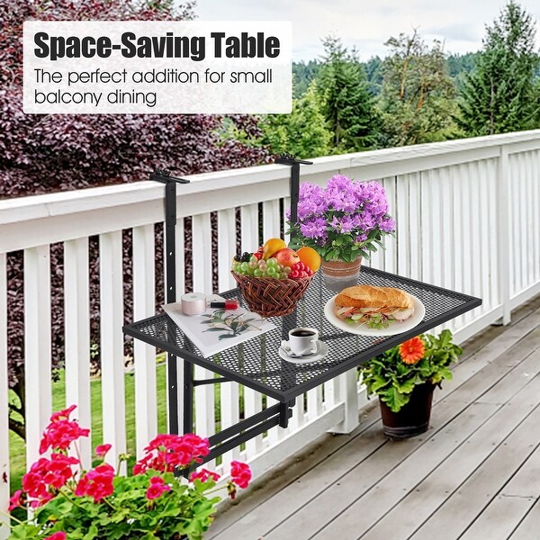 Costway Folding Hanging Table Adjustable Balcony Railing Table Patio