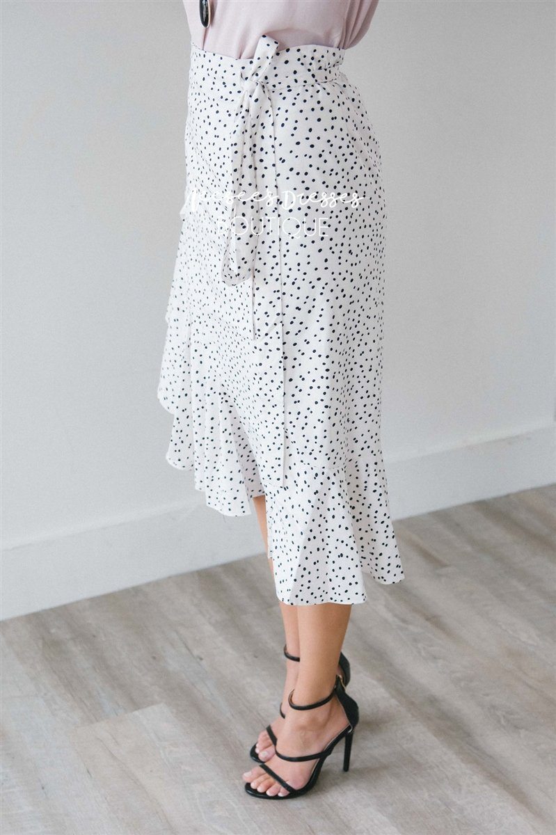 White & Black Polka Dot Wrap Skirt