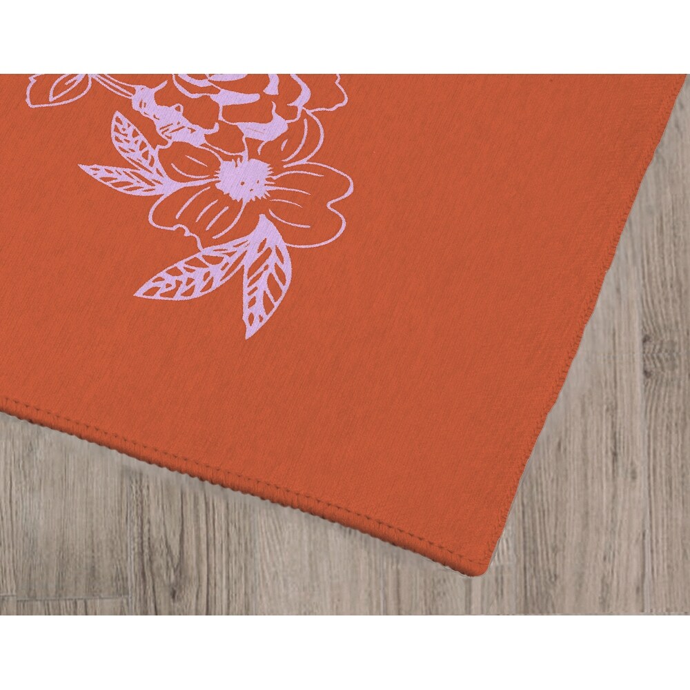 WOODBLOCK FLORAL ORANGE Kitchen Mat by Kavka Designs