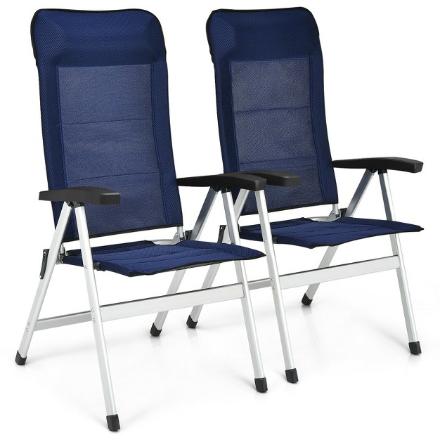 Tangkula 2pcs Outdoor Patio Folding Dining Chairs With Reclining Backrest And Headrest Navy