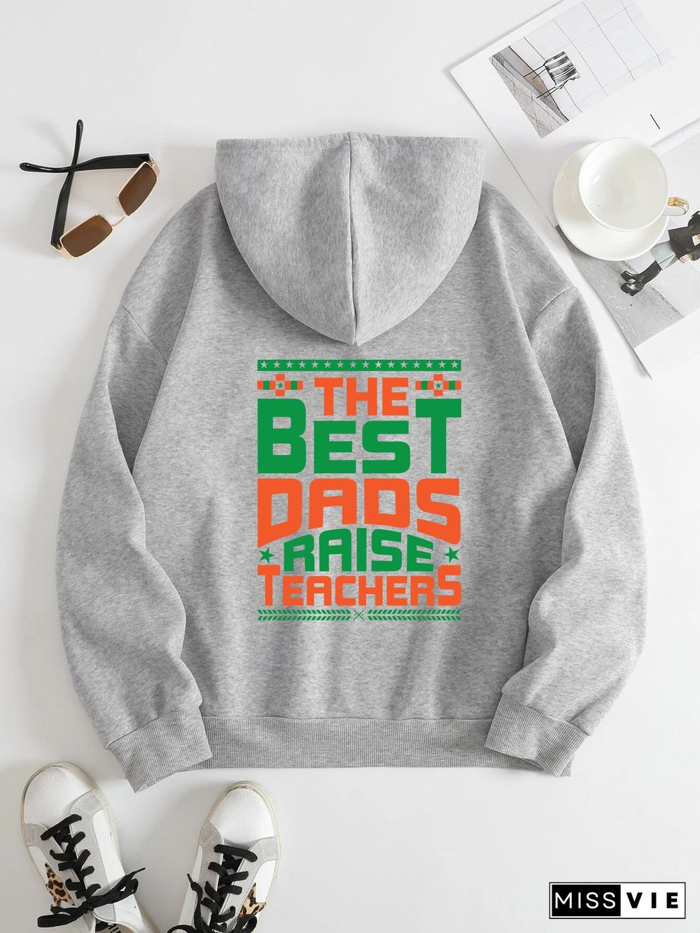 Printed on the Back Kangaroo Pocket Hoodie Long Sleeve for Women Pattern the best daos raise teachers