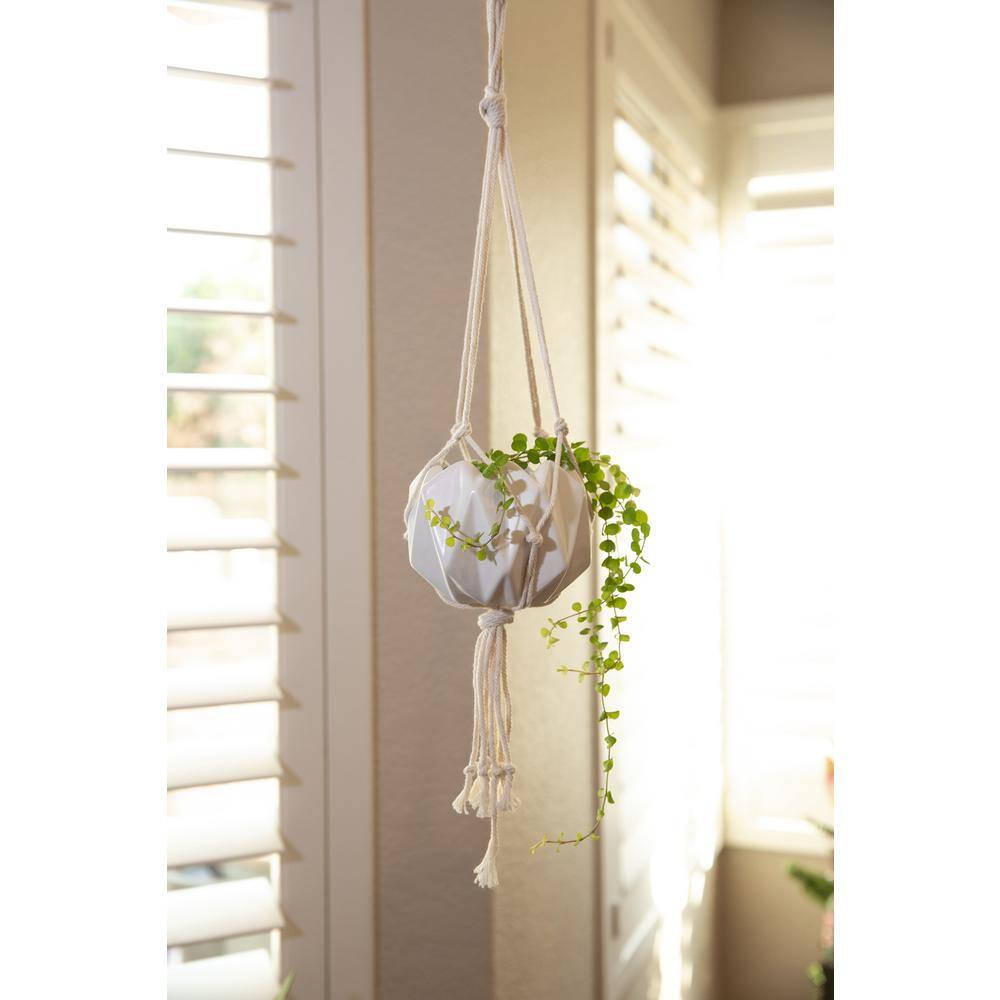 Flora Bunda 5 in. Matte White Ceramic Macrame Hanging Planter EM1882E-MTWH