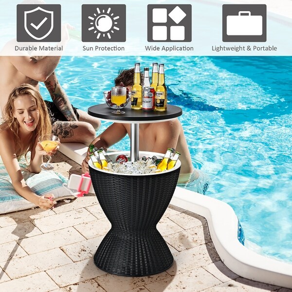 Costway 8 Gallon 3 in 1 Patio Rattan Cooler Bar Table Adjust Ice