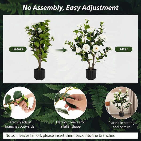 Gymax 2Pack 38'' Artificial Camellia Tree Faux Floral Plant for