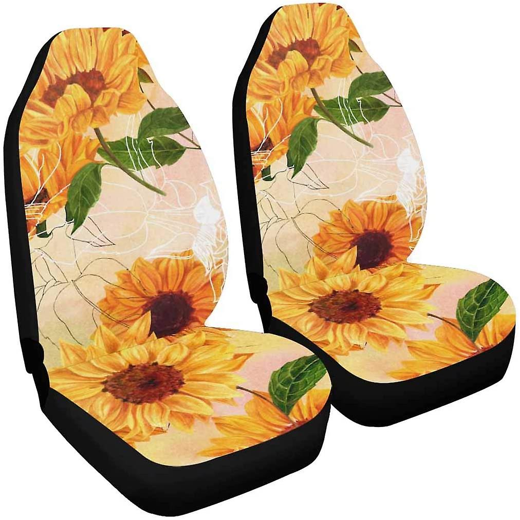 Set Of 2 Car Seat Covers Sunflower Leaf Universal Auto Front Seats Protector Fits For Car，suv Sedan，truck