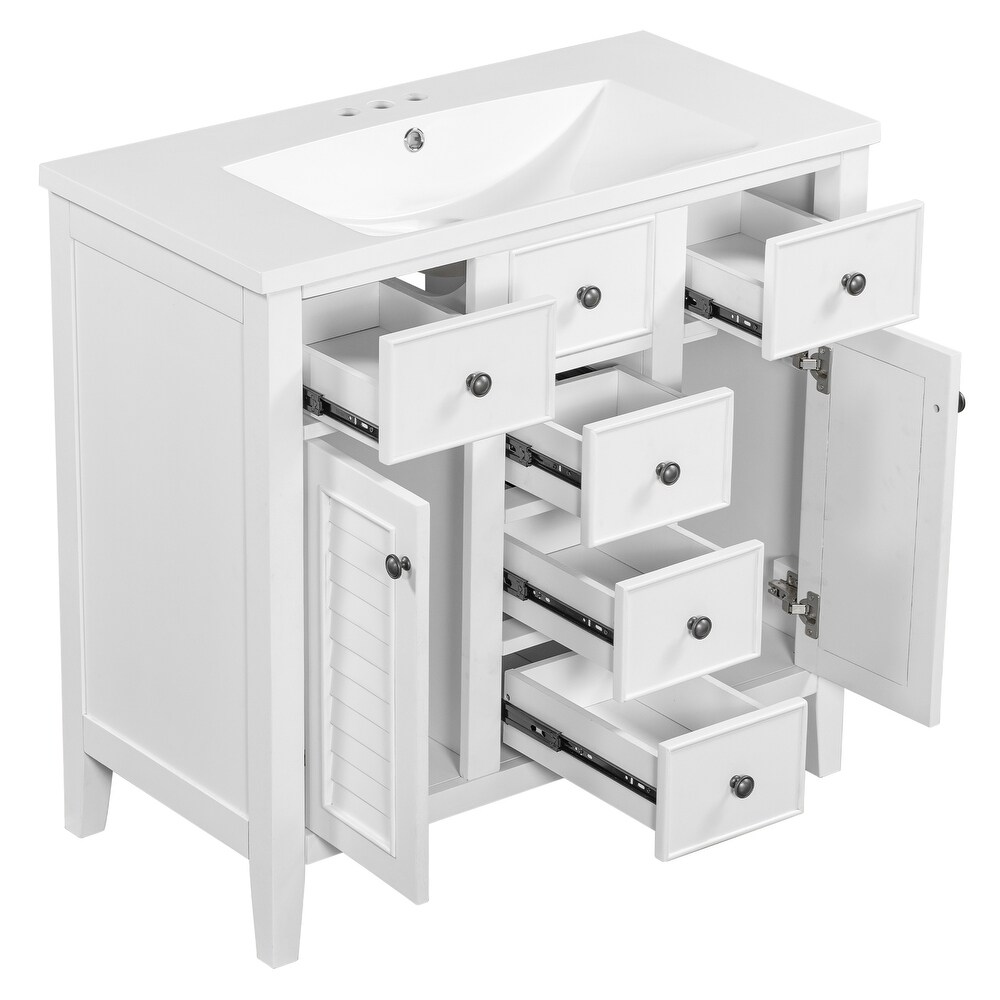 Modern Bathroom Vanity with Ceramic Basin  Five Drawers