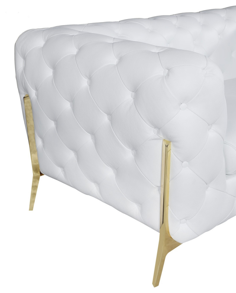 Glam White and Gold Tufted Leather Armchair   Midcentury   Armchairs And Accent Chairs   by UStradeENT LLC  Houzz