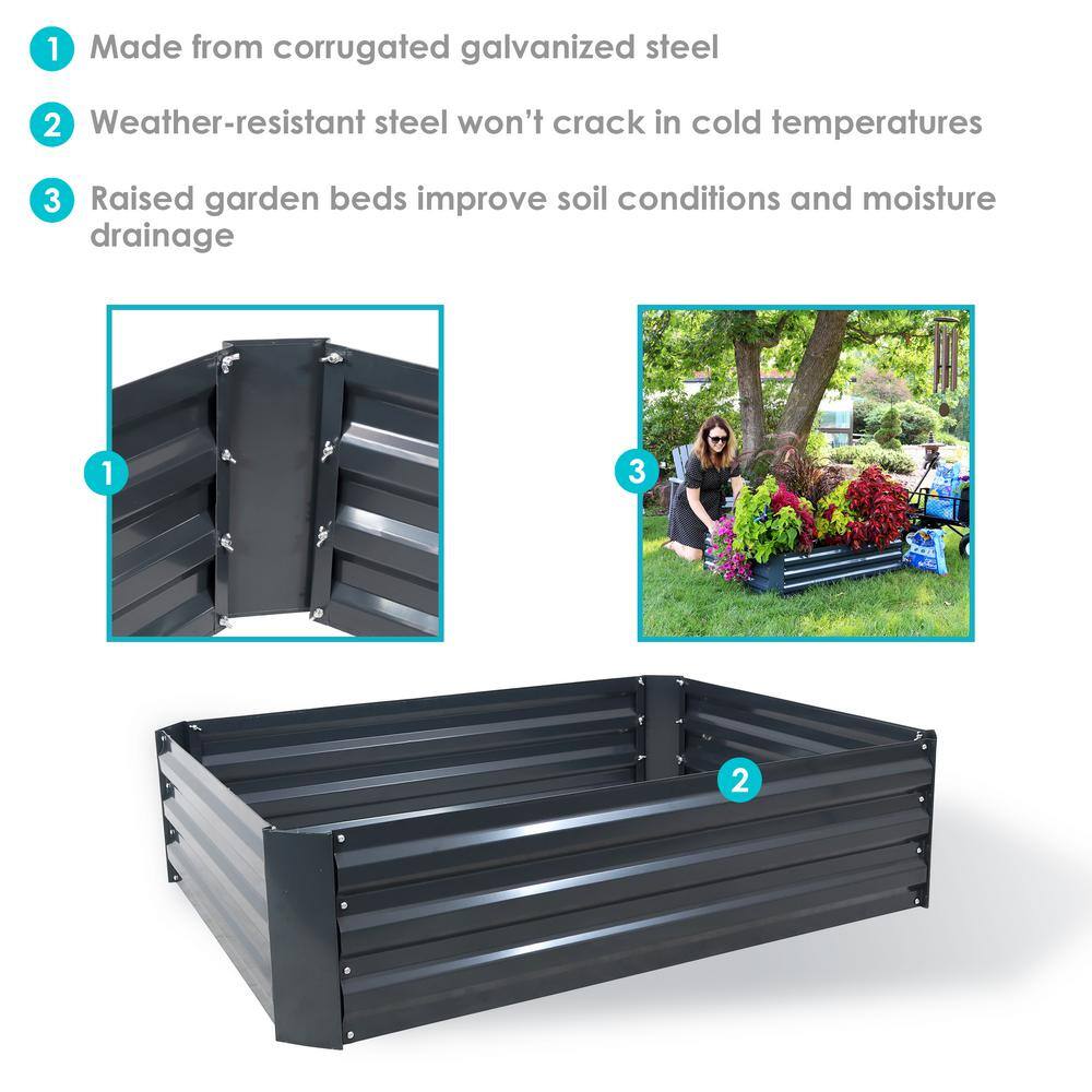 Sunnydaze Decor 47 in. Rectangle Dark Gray Galvanized Steel Raised Garden Bed HB-420