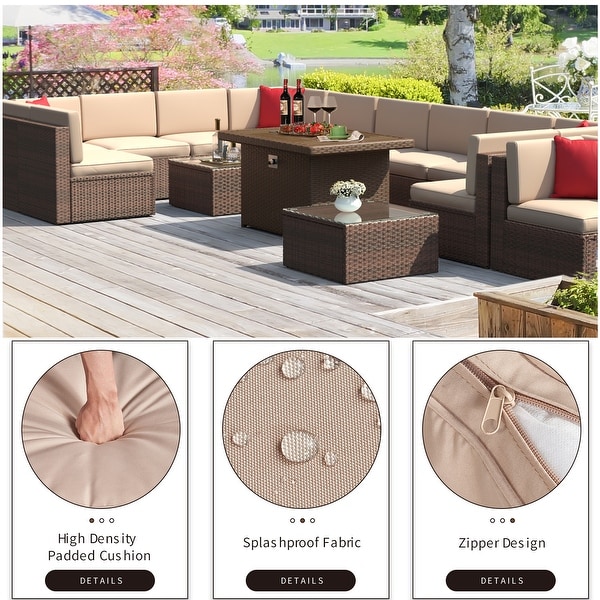 15 Pcs Patio Furniture Sets with 50000 BTU Fire Pit Table