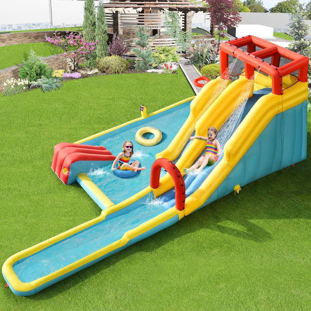 Costway Inflatable Dual Slide Water Park Climbing Bouncer Bounce House with 735-Watt Blower OP70963