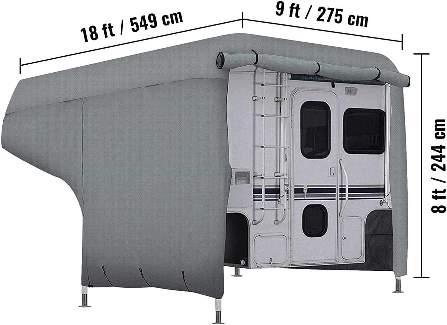 VEVOR 8'-10' Windproof RV，Trailer，Travel Trailer Cover， Extra-Thick 4 Layers Durable， Waterproof Ripstop Anti-UV for RV Motorhome with Adhesive Patch and Storage Bag